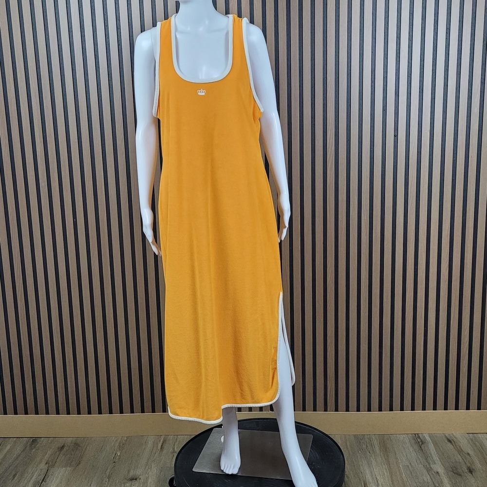 Juicy Couture Midi Dress Terry Cloth Orange Sleeveless Side Slit Logo L